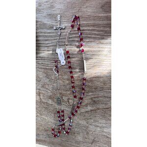 New Catholic Rosary Red AB Glass Beads Czech Republic Italy Crucifix Mystery Bar